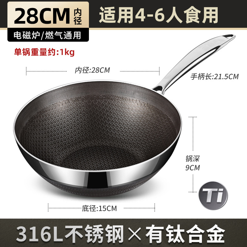 Sartén pequeña de acero inoxidable 316, sartén antiadherente sin recubrimiento de panal de titanio para el hogar, cocina de inducción, sartén especial