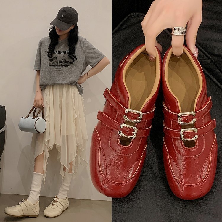Zapatos Retro franceses de mujer 2026 nuevo velcro de verano y otoño zapatos casuales de aire extranjero zapatos de cuero pequeños