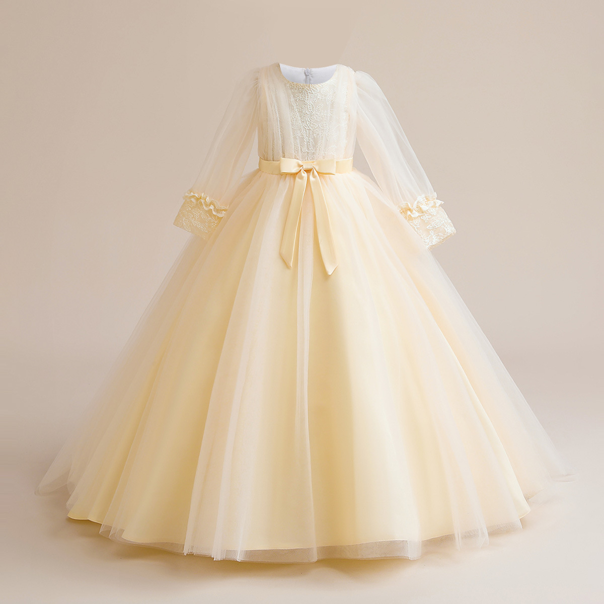 Vestido de niños nuevos europeos y americanos Vestido de princesa de manga larga de estilo occidental mediano y grande para niños trailing Mesh pettiskirt vestido de noche para niñas