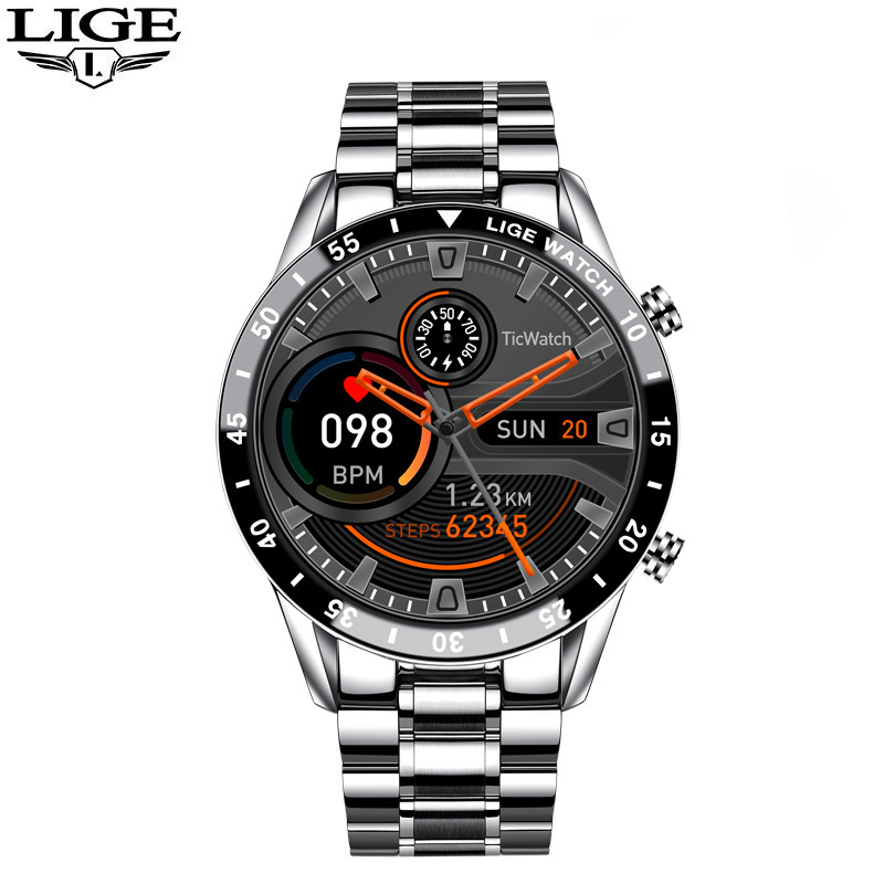 LIGE reloj inteligente para hombre Bluetooth paso contando Detección de frecuencia cardíaca reloj pulsera inteligente comercio electrónico transfronterizo 0189