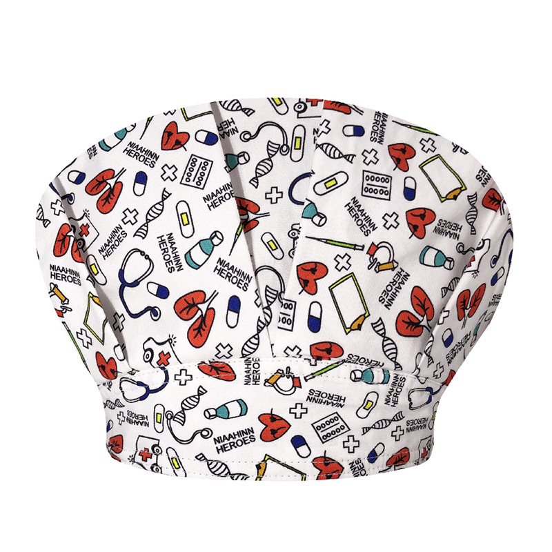 Sombrero de enfermera mujer chef cocinando cocina a prueba de aceite a prueba de humo pérdida de cabello sombrero esponjoso sombrero impreso puntera sombrero de trabajo ajuste elástico