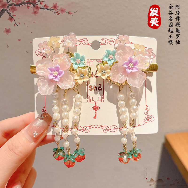 Hanfu toque de cabello para niñas flores antiguas super inmortales clip de cabello para niñas bordilla clip de cabello para niñas flores al por mayor