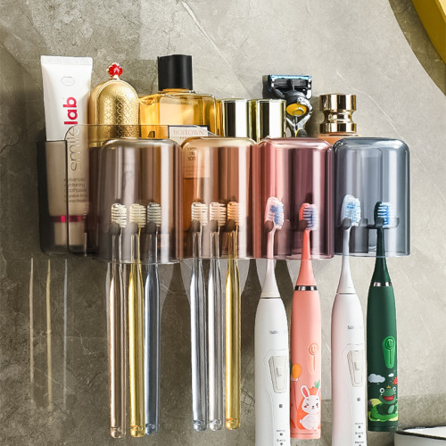 Household toothbrush rack bathroom punch-free wall hanging bathroom toothbrush holder mouthwash cup set multi-functional toothbrush