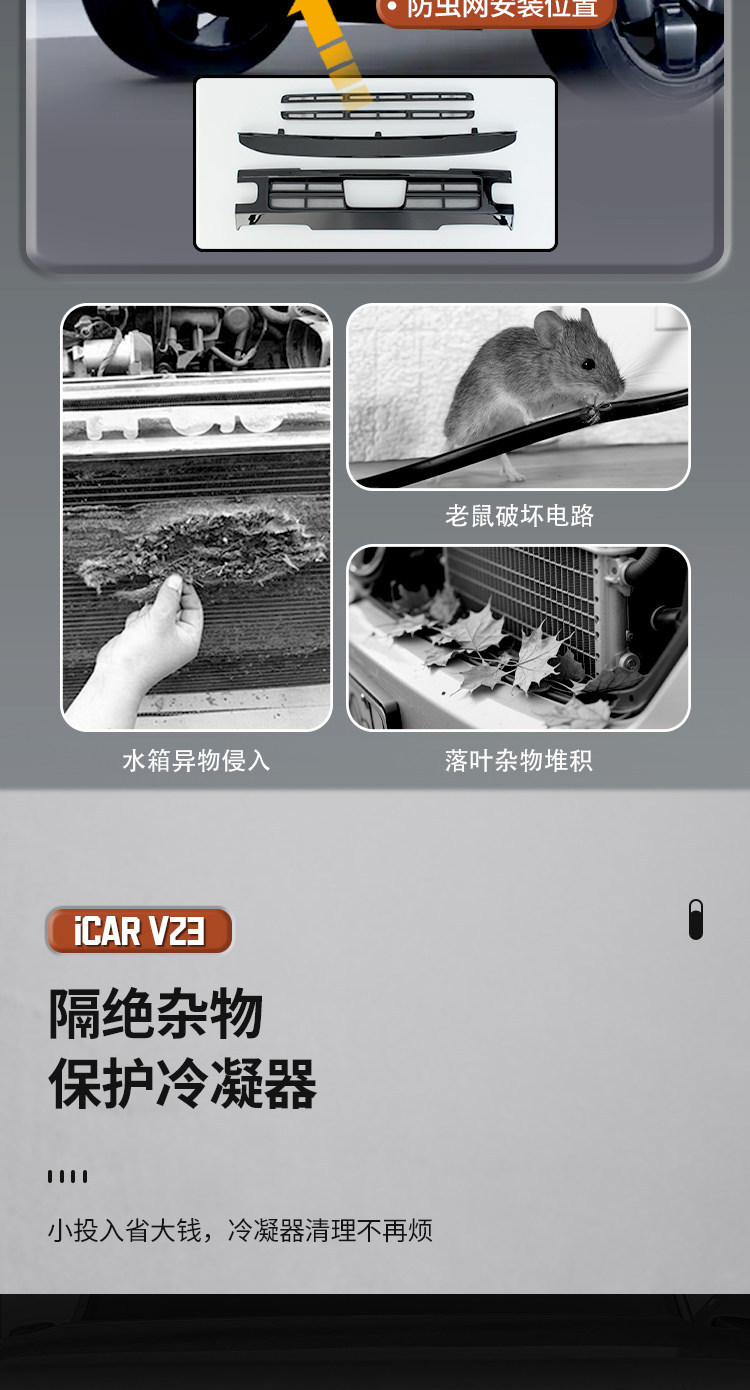 Chery iCAR V23 anti-insect net, anti-stone net, integrated air intake protective cover, V23 modification accessories