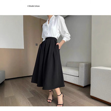 法式赫本风伞裙女高腰显百褶裙气质a字蓬蓬裙半身裙春秋秋冬款
