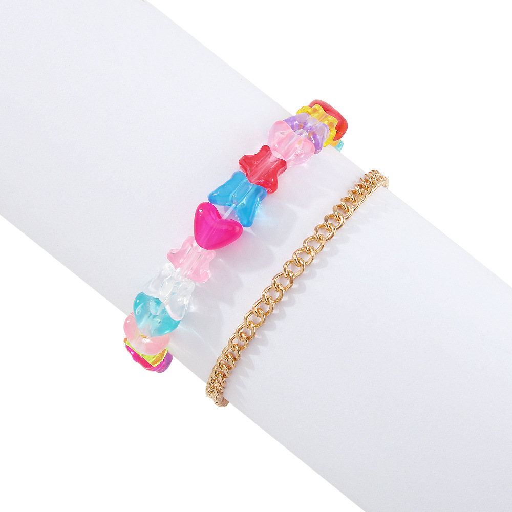 Candy Color Resin Butterfly Heart-shaped Beaded Bracelet Set Wholesale Nihaojewelry display picture 2