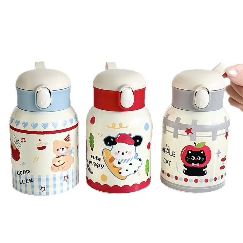 Gran capacidad de dibujos animados niños adorables 316 tazas de acero inoxidable para mujeres alto valor de mano mano paja taza de rebote