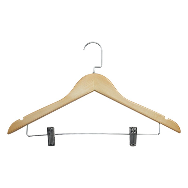 Percha de ropa de madera maciza con clip traje de madera ropa para adultos rack hogar sin costuras antideslizante ropa percha pantalones rack