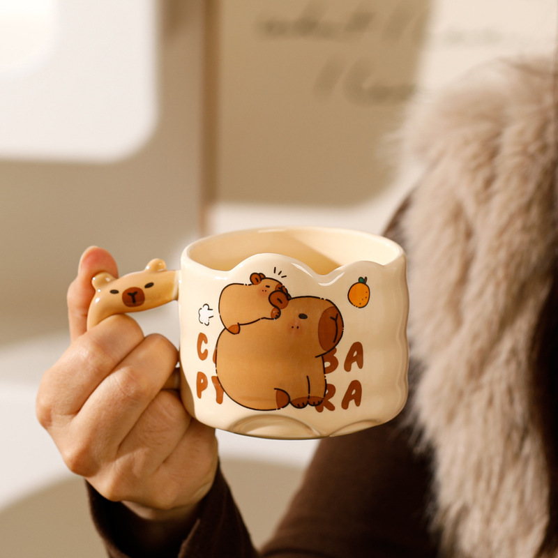 Internet Celebrity Cartoon Kapibara Ceramic Cup Household Stacking Cup Water Cup Couple Pair Cup Cute Girly Heart Mug Internet Celebrity Cartoon Kapibara Ceramic Cup Household Stacking Cup Water Cup Couple Pair Cup Cute Girly Heart Mug