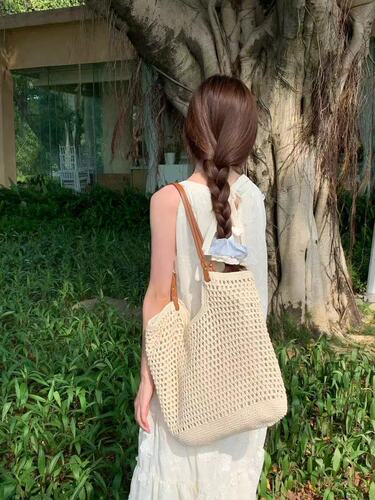Summer all-matching one-shoulder bag, Internet celebrity small fresh woven bag, seaside vacation beach bag, large-capacity travel bag