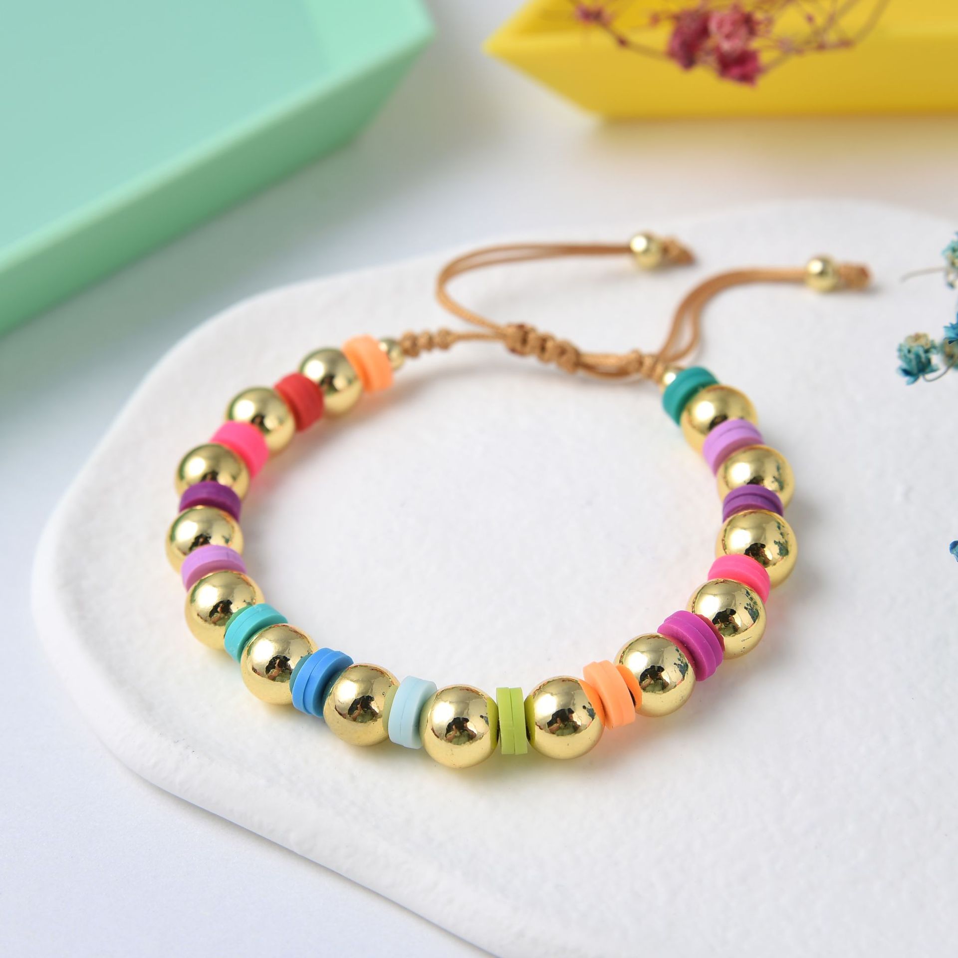 Daily Occasion soft clay Material Multicolor Pattern 1 Piece Fashion Multicolor Soft Clay Metal Beaded Knitting Women's Bracelets