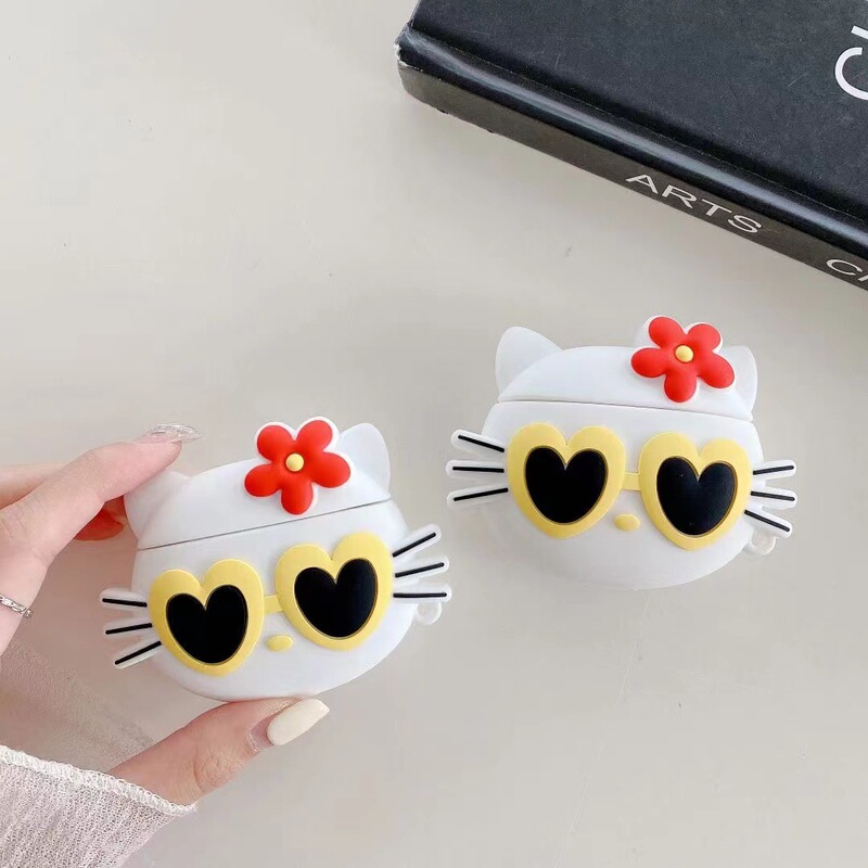 クリエイティブでかわいい KT 猫 AirPods Pro Apple Bluetooth ヘッドフォンケース第 2/3 世代漫画シリコン保護カバーに適しています|undefined
