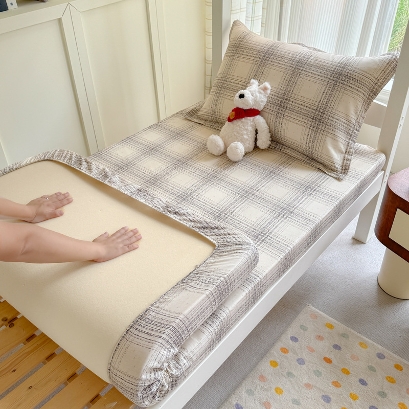 Colcha de cama con estampado de algodón puro, funda de cama para dormitorio de estudiantes de una sola pieza, funda protectora de colchón, juego de tres piezas con todo incluido