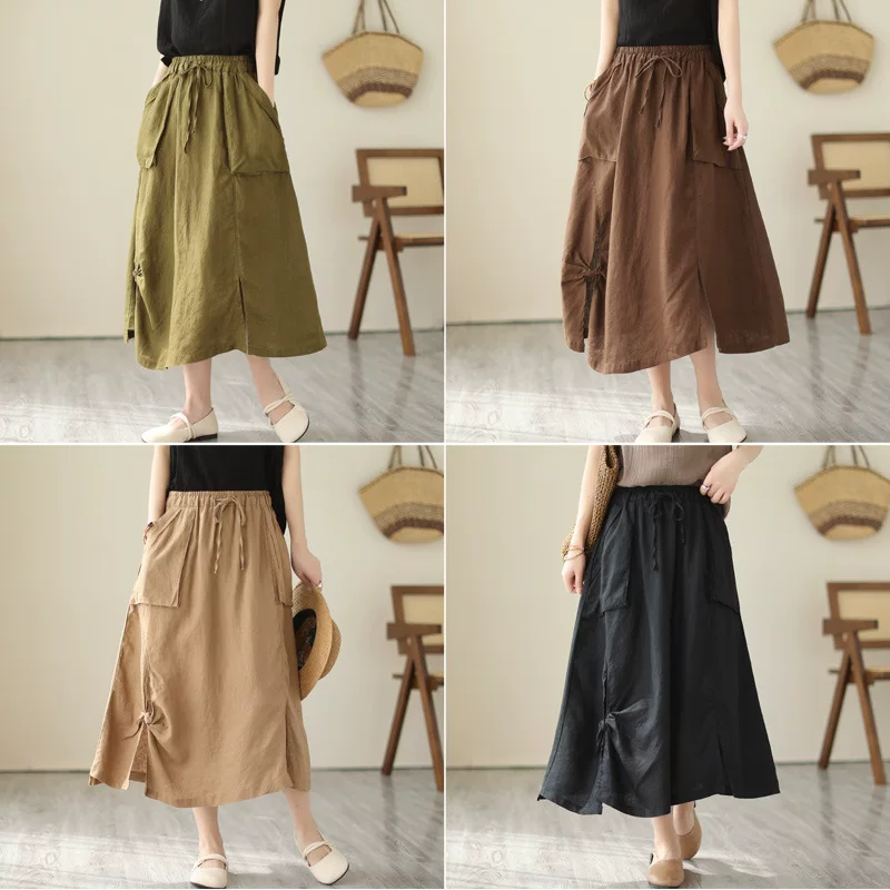 Retro solid skirt for leisure, plus size, oversize, A-line, high waist