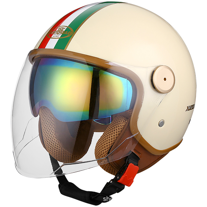 Motosiklet kaskı (dəbilqə): Universal Lens Half - matte-beige-double-lens-long-outer-color-inner-one-size