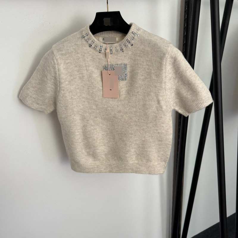 Nanyou High-End Short-Sleeve T-Shirt for Women, Spring Style with Lace-Up Design, Summer Loose Knit Sweater, Versatile Short Top