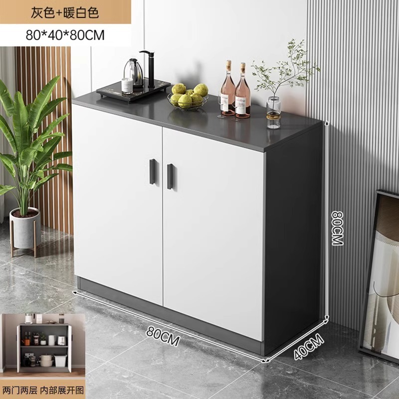 Gabinete de comedor contra la pared, armario de sala de estar doméstico, armario de almacenamiento simple, armario de almacenamiento gris, armario de té