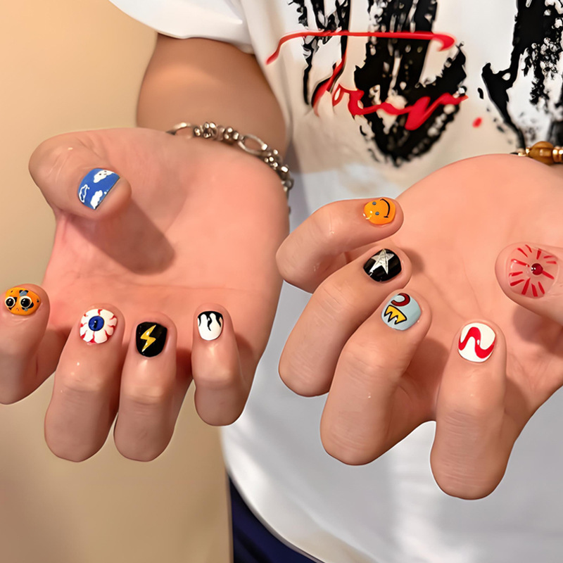 Nail Tips for Cross-Border Trade, Wearable Nails for Men, Removable, Hot-Selling, Cute and Quirky Designs, Fake Nails Wholesale