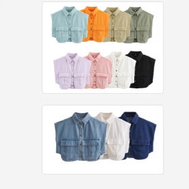 25 Styles of Xqj Women's Solid Color Sleeveless High-End Cardigan Polo Collar Shirt Denim Top with Large Pockets