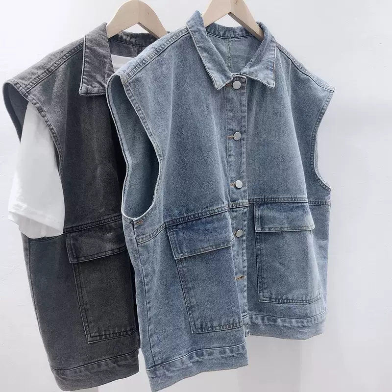 Denim Japanese retro vest for beloved, jacket sleevless, oversize