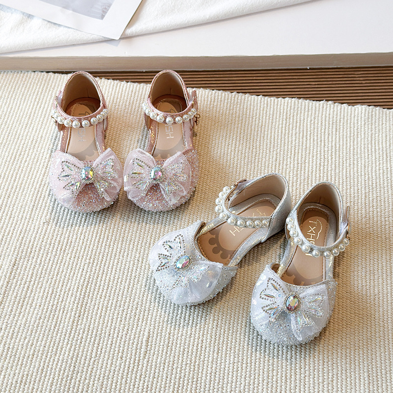 Fashionable sandals with bow with rhinestones girl's