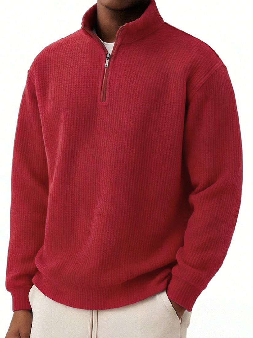 Herren Polo Pullover Mit Reißverschluss Herbst Winter Einfarbig_voghion.com
