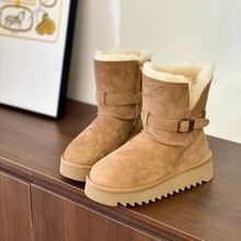 原单澳洲羊皮毛一体雪地靴 秋冬加厚保暖羊毛靴4cm厚底骑士靴棉靴