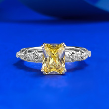 慕景珠宝S925银日常时尚气质款6*8mm黄钻长方形欧美跨境速卖通