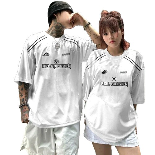 Cross-border Western and European style hip-hop retro short-sleeve sports high street casual hip-hop jersey ball top t-shirt manufacturer wholesale