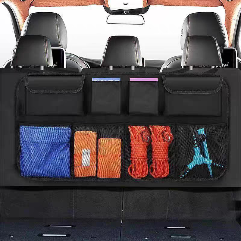 Temu car trunk storage bag, car seat back Oxford cloth hanging bag, multifunctional car storage bag