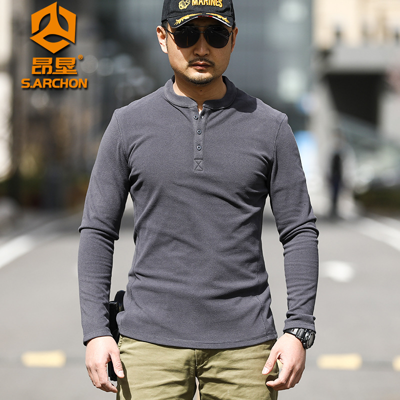 Angken Outdoor Tactical Henley Shirt for Men, Spring/Fall High-Elastic Slim-Fit Base Layer T-Shirt, Sports-Style Top T-Shirt