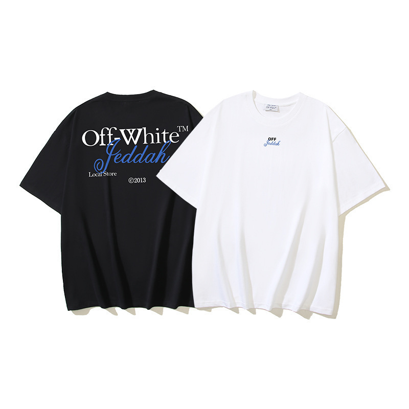 High-Quality Cross-Border Off-White Pure Cotton 260g Heavyweight Printed Unisex Short-Sleeve T-Shirt with Complete Tags, Versatile