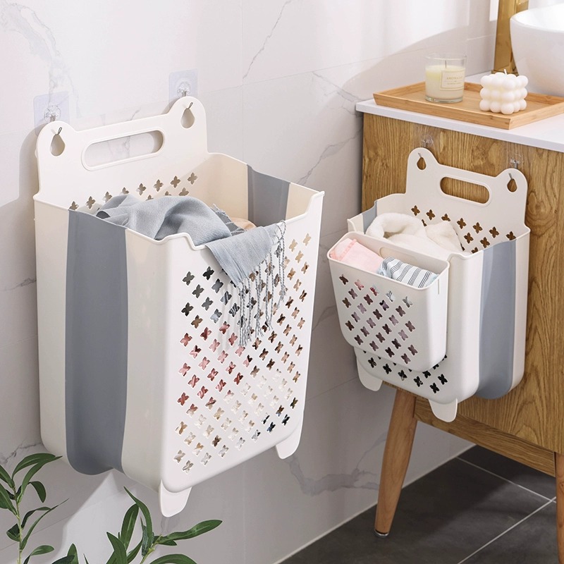 Laundry Basket Wall-Mounted Dirty Clothes Basket Clothing Storage Basket Bathroom Dirty Clothes Basket Foldable Plastic Thickened Manufacturer Wholesale