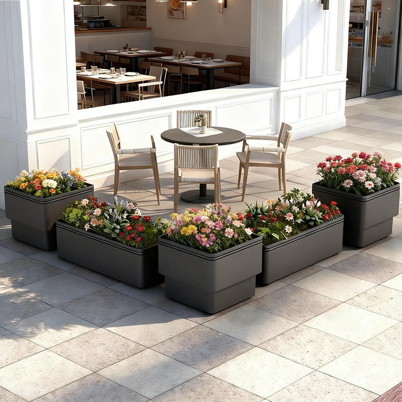 屋外ステンレス鋼フラワーボックスバルコニー植栽ボックス広場商業街長方形花壇鉄製完成品フラワーチャンネル