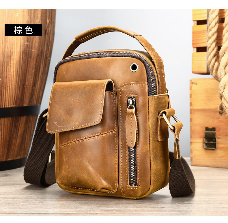 Túi đeo chéo nam da bò thật 17,5×5×21,5 cm kiểu mới đeo vai công sở — 7512 Đen vân vải, Cà phê, Cà phê đậm 7512, Màu nâu chi tiết 16