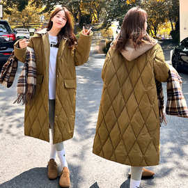 外贸棉衣女2023返季冬装韩版宽松减龄连帽轻薄长款过膝气质保暖棉