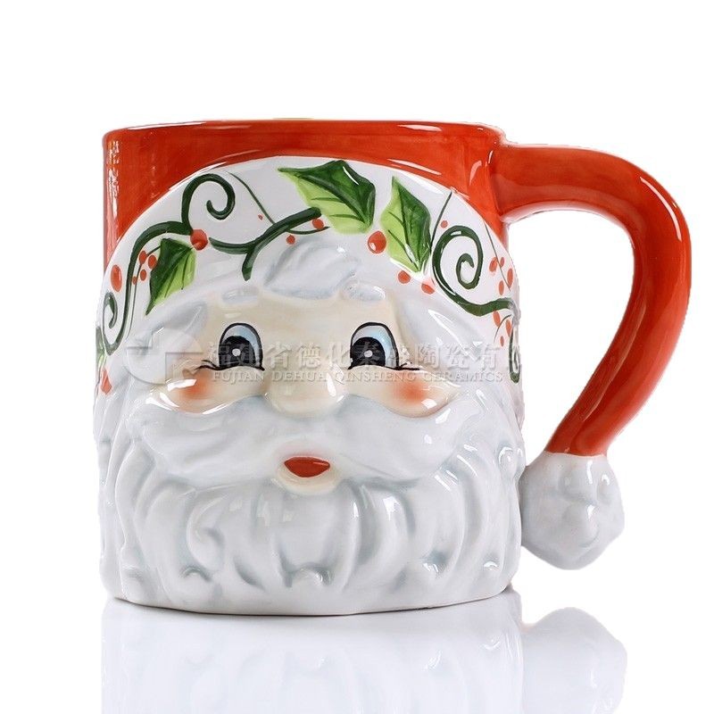 Taza de cerámica de Papá Noel personalizada para Amazon, taza navideña de arcilla blanca, taza navideña de cerámica pintada a mano al por mayor