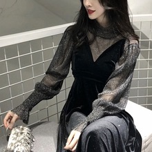 丝绒连衣裙网纱内搭秋季两件套女2025新款性感气质御姐时尚套装潮