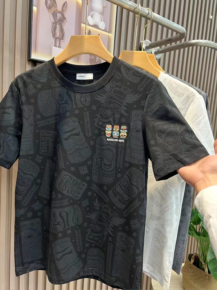 Short sleeved T-shirt, men's full body printed trendy brand slim fit embroidered cotton t-shirt, youth high-end 2023_voghion.com