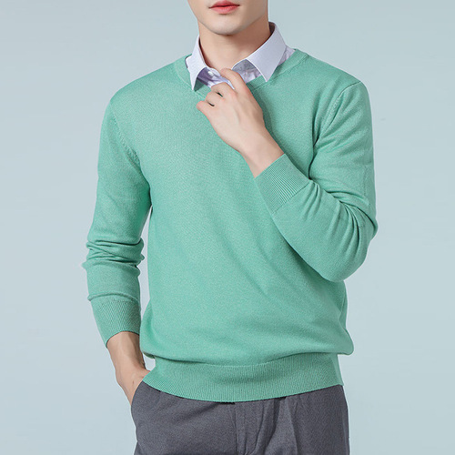 New autumn and winter men's V-neck loose large size gentleman pullover long-sleeved sweater middle-aged knitted chicken heart collar base shirt