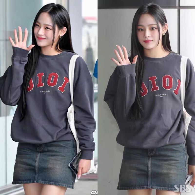 现货韩国潮牌oioi休闲学院风字母撞色刺绣圆领卫衣newjeans同款女