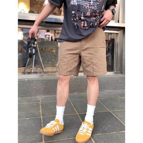 Vintage American Metal Button Decor Work Pants for Men Trendy Cool Casual Five-Finger Pants INS