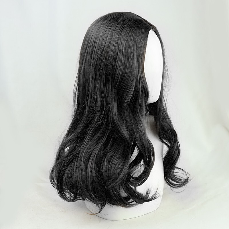 Attack on Titan Pick Finger Medium Parted Slightly Curly Cosplay Wig Black