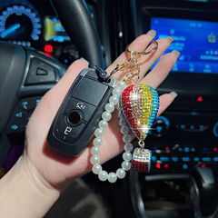 ダイヤモンドカラー熱気球のキーホルダーパールチェーン自動車のキーホルダー