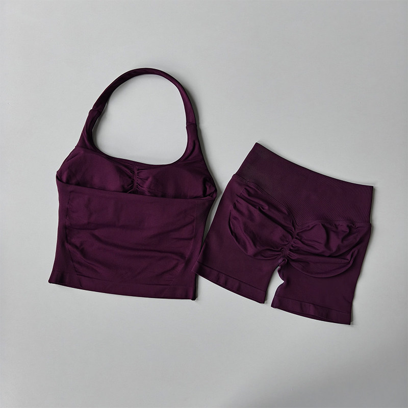 Cross-border dfyne sin pico de vestir para mujeres pantalones cortos de yoga mel mel mel melon elevación de cadera colgante chaleco deportivo conjunto de fitness