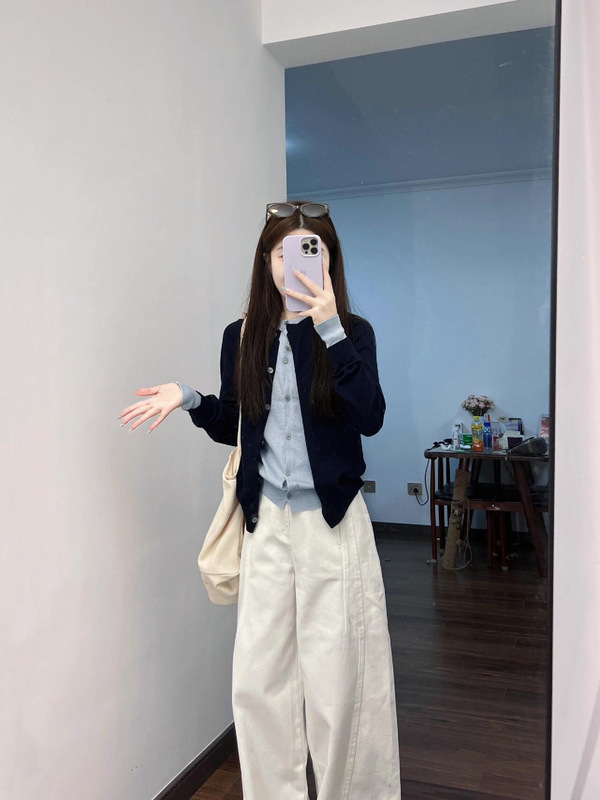 韩系撞色假两件针织开衫女早秋设计感毛衣外套秋时尚高级感上衣|undefined