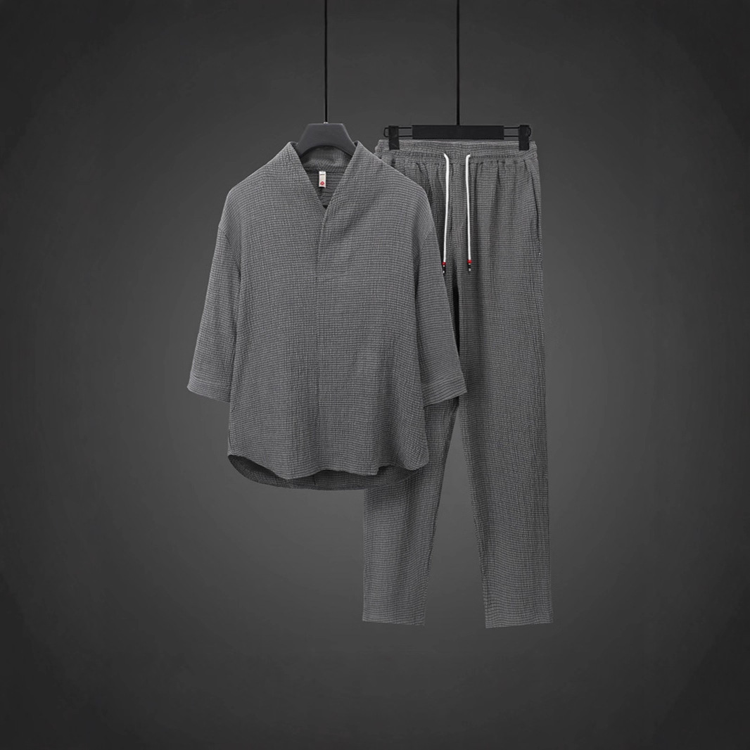 Men's Chinese Style Ice Silk Tang Suit Short Sleeve T-Shirt Retro Hanfu Zen Layman Tea Outfit Black Gray Khaki Spring Summer Autumn Casual_viptrois.com