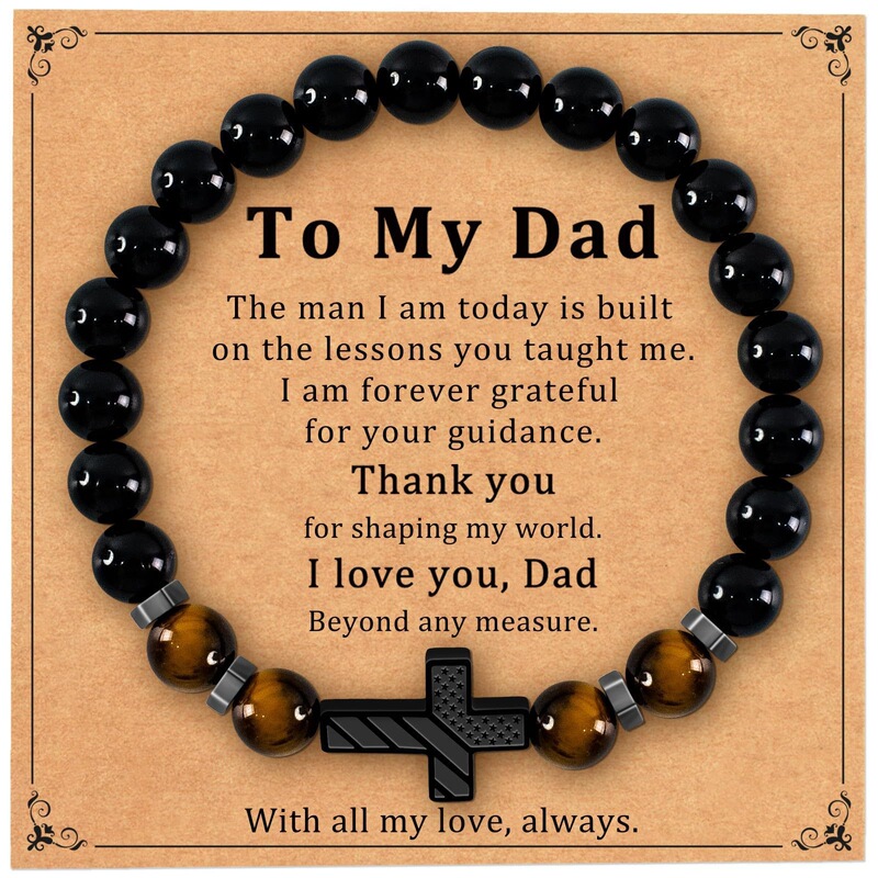 Father's Day Obsidian Bracelet Stainless Steel Black Flag Cross Elastic Cord Obsidian Flag Cross Bracelet Father's Day Obsidian Bracelet Stainless Steel Black Flag Cross Elastic Cord Obsidian Flag Cross Bracelet