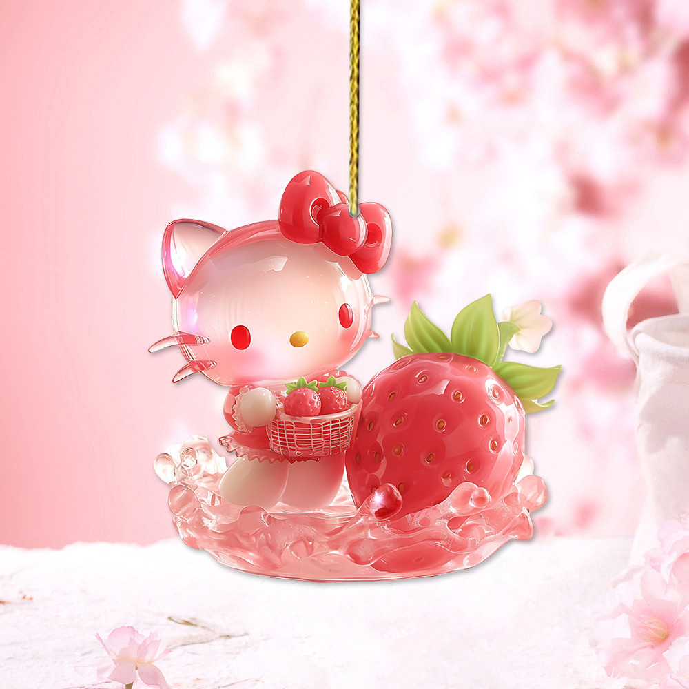 Transfronterizo Sanrio rosa gato acrílico colgante de coche espejo retrovisor lista mochila colgante decoración llaverera 2D image 4