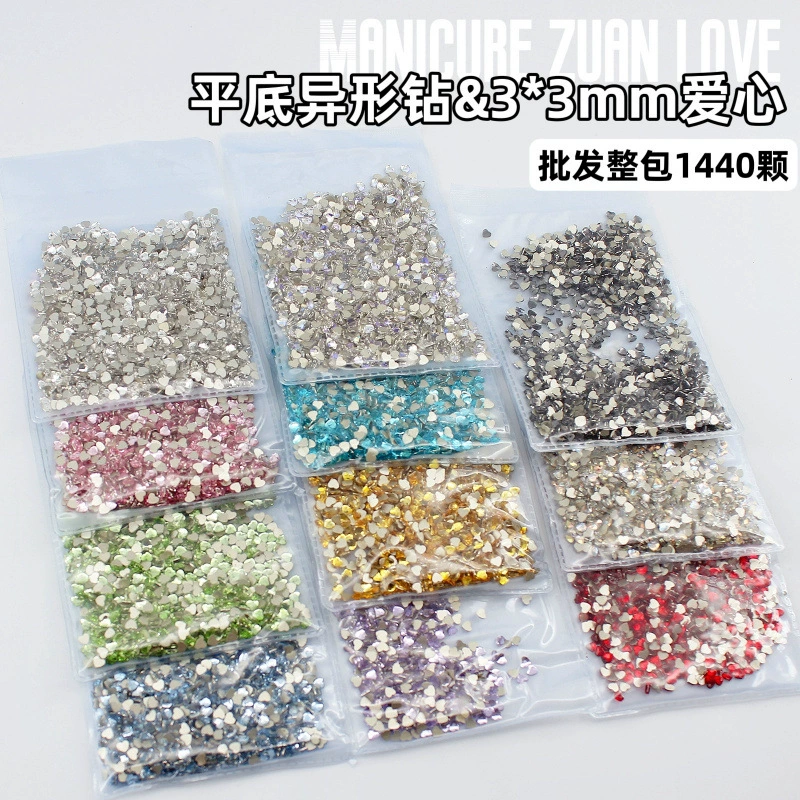 Оптовая продажа 1440 полный пакет ногтей с плоским дном бриллиантов, смешанный мини-маленький любовный персиковый гвоздь украшения